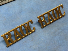 Load image into Gallery viewer, Original Pair of WW2 Brass British Army Shoulder Titles RAOC Army Ordnance Corps
