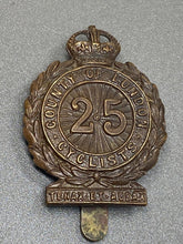 Load image into Gallery viewer, Original British Army WW1 Country of London 25th Cyclist Corps Cap Badge
