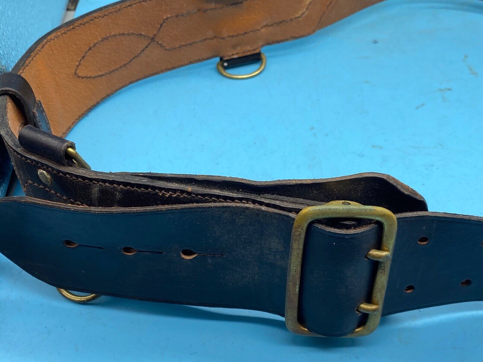 Original British Army Officer's Sam Browne Leather Belt - Approx 36" Waist - The Militaria Shop