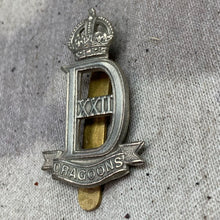 Load image into Gallery viewer, Original WW2 British Army 22nd Dragoon Guards Cap Badge - King&#39;s Crown
