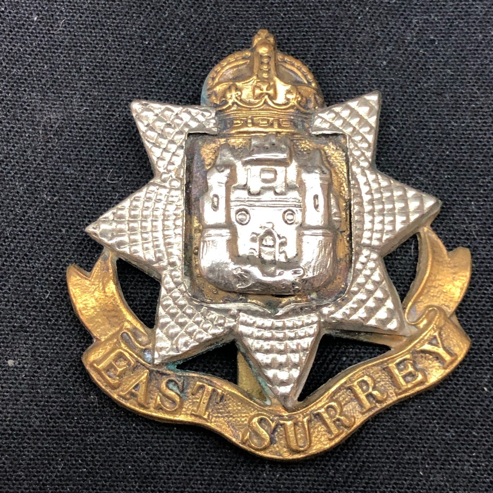 Genuine WW2 British Army Brass Cap Badge - East Surrey Regiment - The Militaria Shop