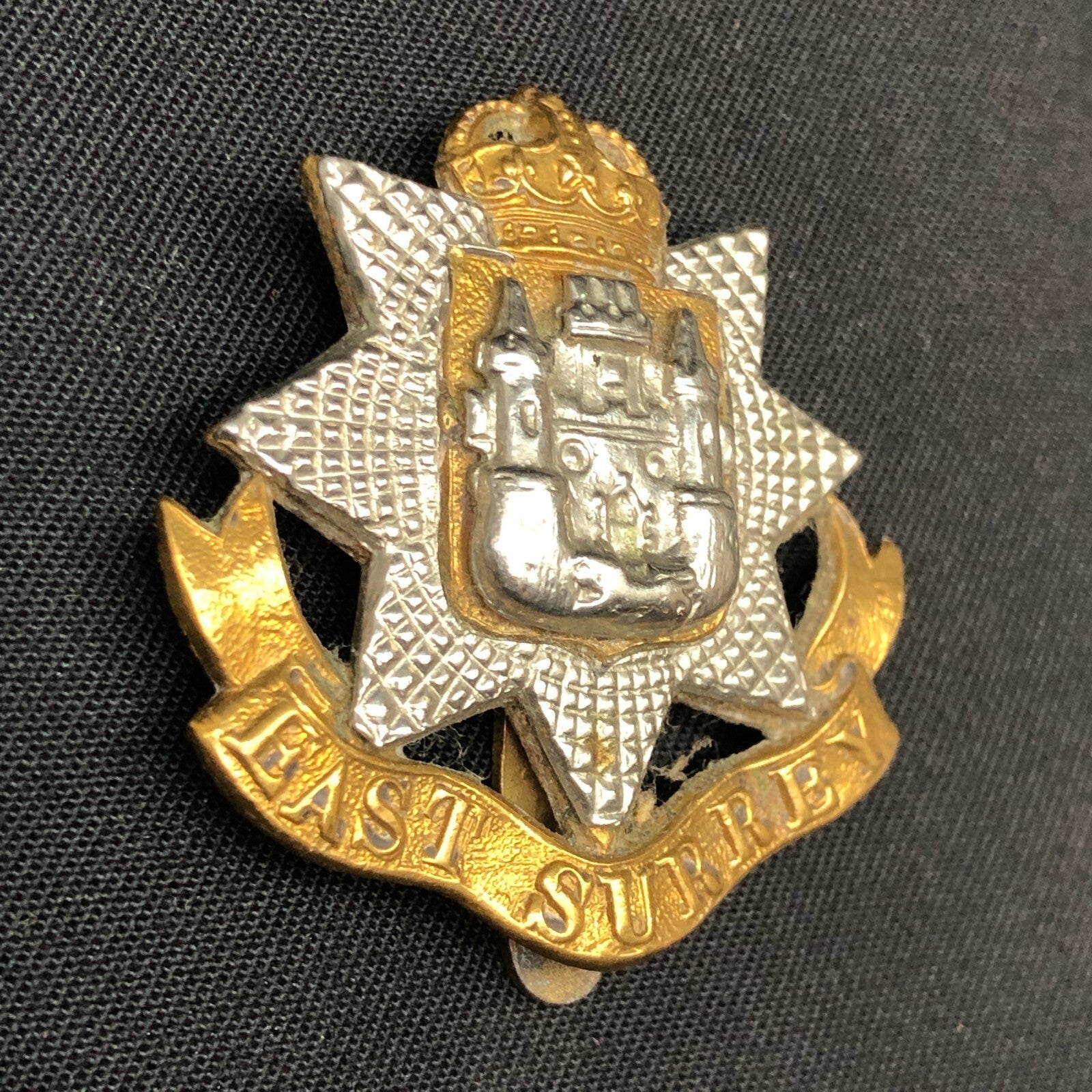 Original WW2 British Army Cap Badge - East Surrey Regiment - The Militaria Shop