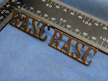 Load image into Gallery viewer, Original Pair of WW2 Brass British Army Shoulder Titles RASC Army Service Corps
