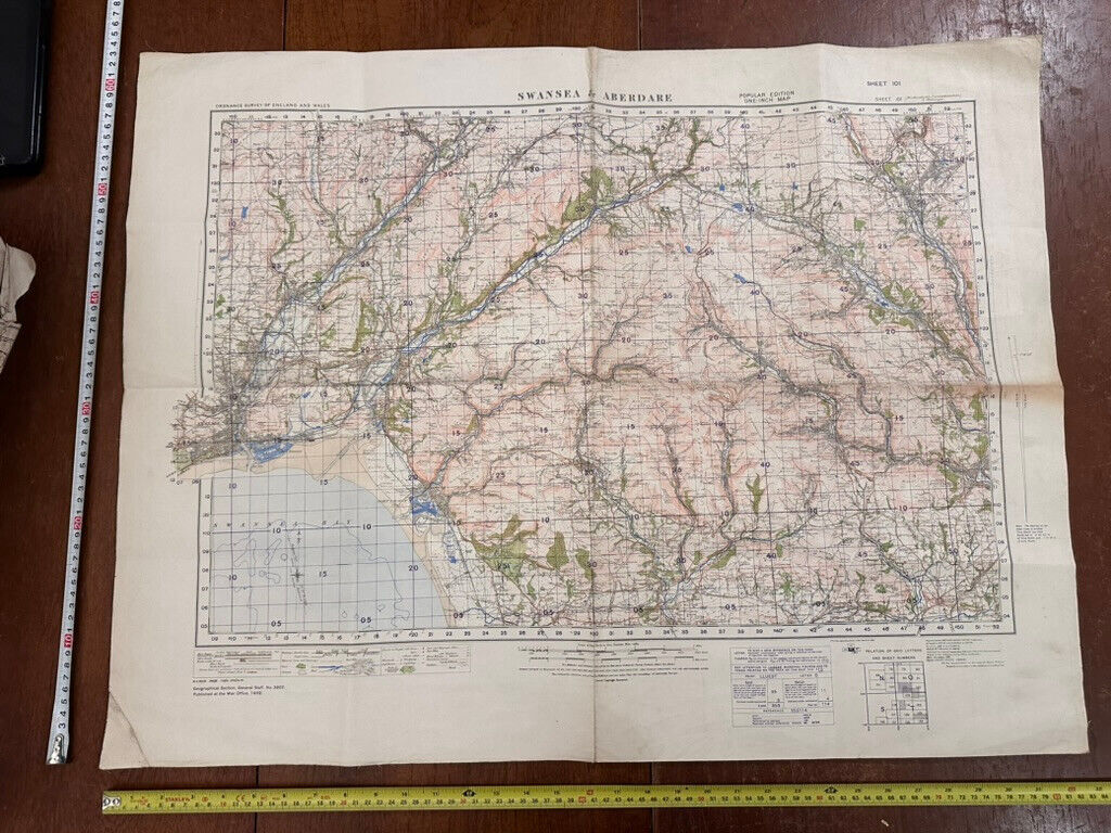 Original WW2 British Army GSGS OS Map of Great Britain - Swansea & Aberdare - The Militaria Shop