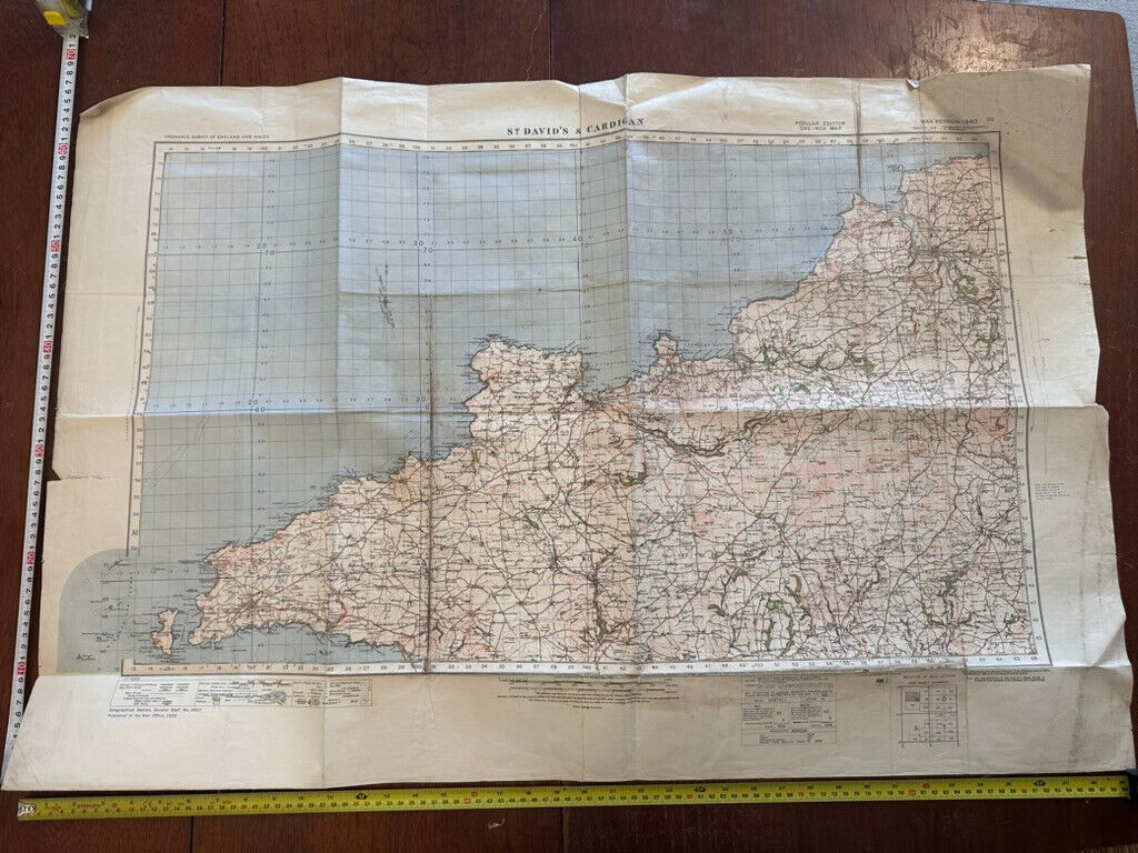 Original WW2 British Army OS Map of Great Britain - St David's & Cardigan - The Militaria Shop