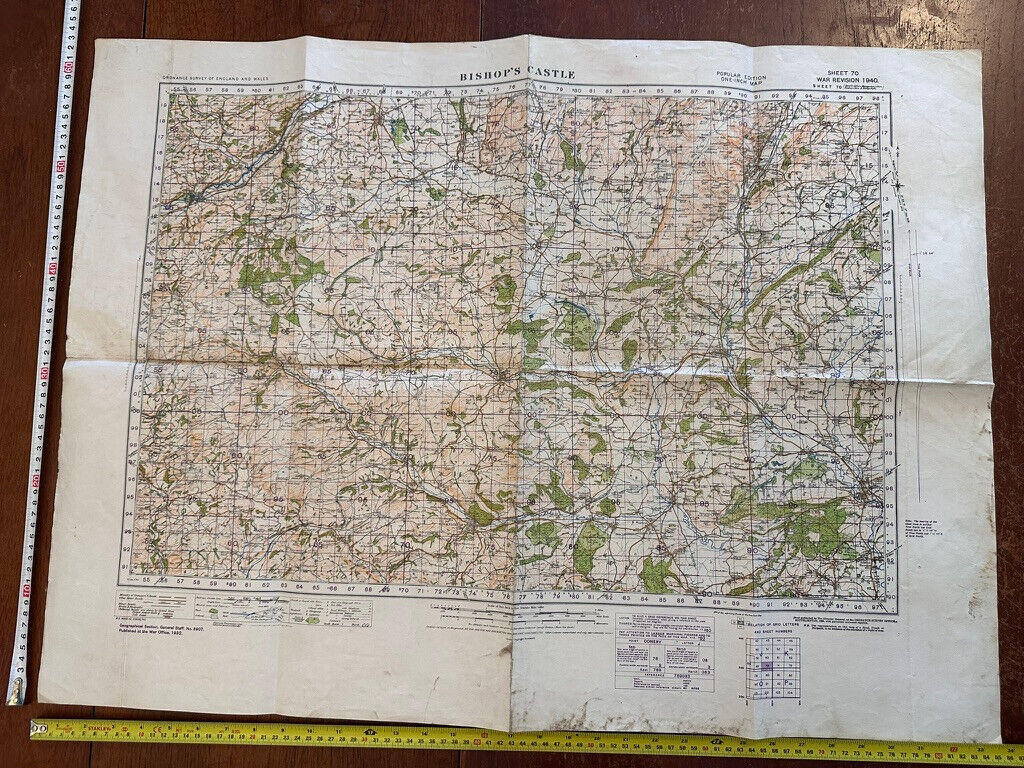 Original WW2 British Army GSGS OS Map of Great Britain - Bishop's Castle - The Militaria Shop