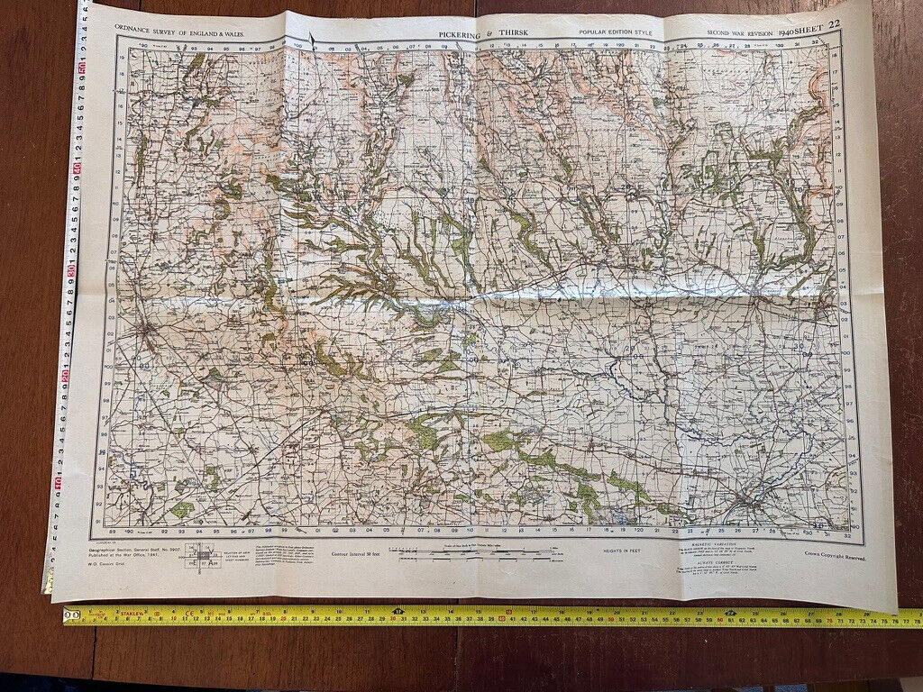Original WW2 British Army GSGS OS Map of England & Wales - Pickering & Thirsk - The Militaria Shop