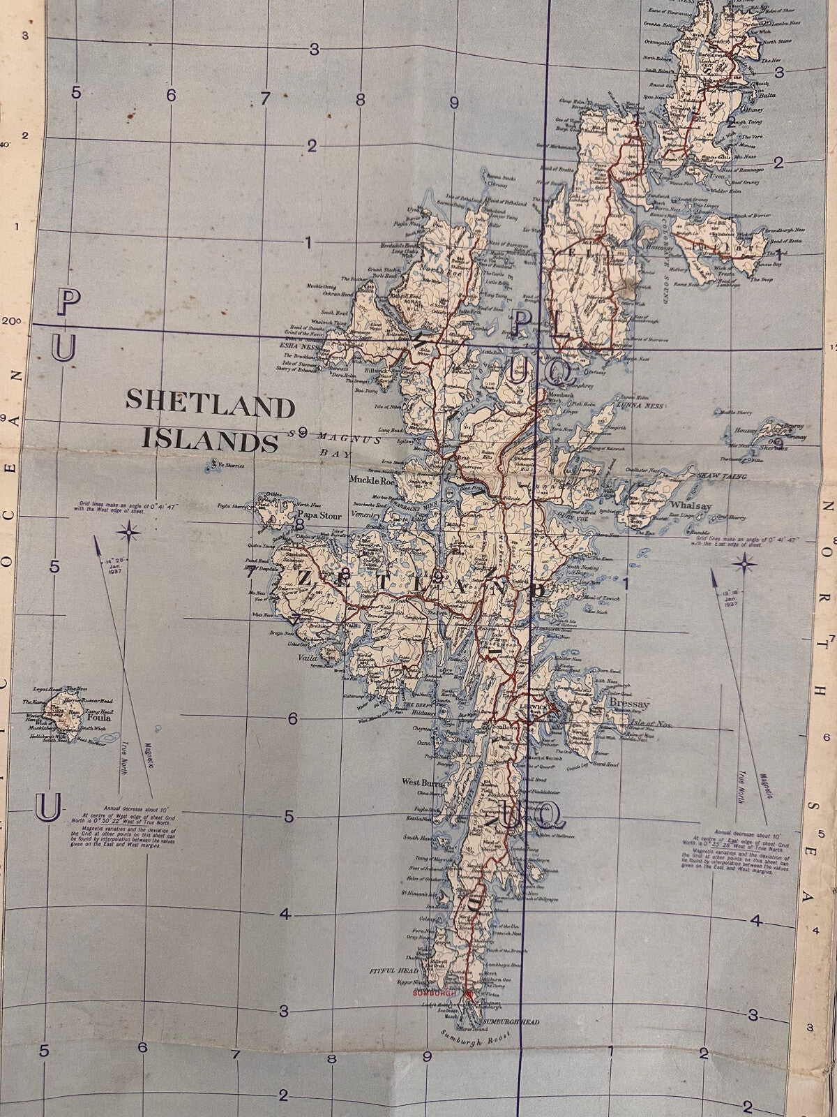 Original WW2 British Army RAF Navy Base Map of Great Britain - Shetland Islands - The Militaria Shop