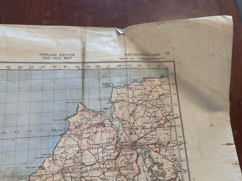 Original WW2 British Army OS Map of Great Britain - St David's & Cardigan - The Militaria Shop