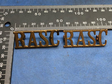 Load image into Gallery viewer, Original Pair of WW2 Brass British Army Shoulder Titles RASC Army Service Corps
