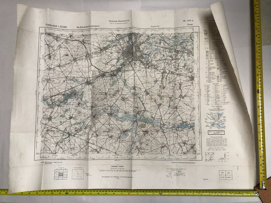 Original WW2 German Army Map of Douai, France