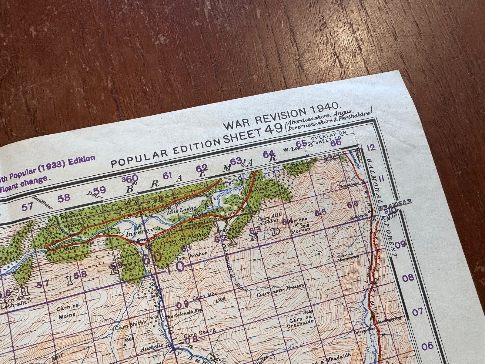 Original WW2 British Army OS Map of Scotland - Grampian Mountains & Blair Atholl - The Militaria Shop