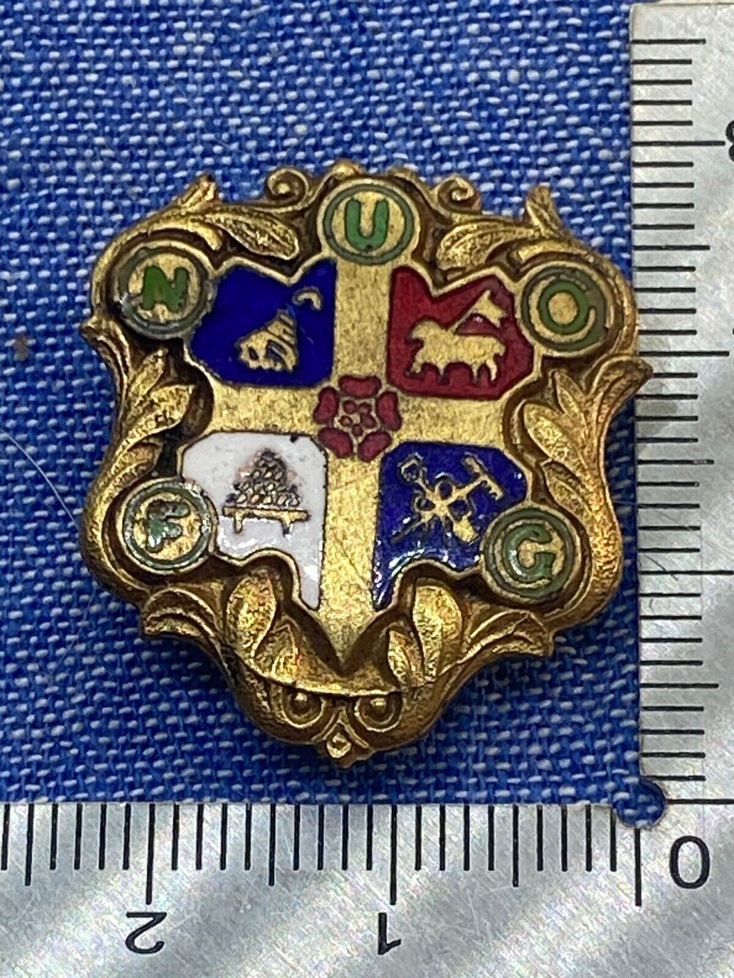 Interesting Heraldic / Masonic Gilt Lapel Badge with Intricate Enamelling