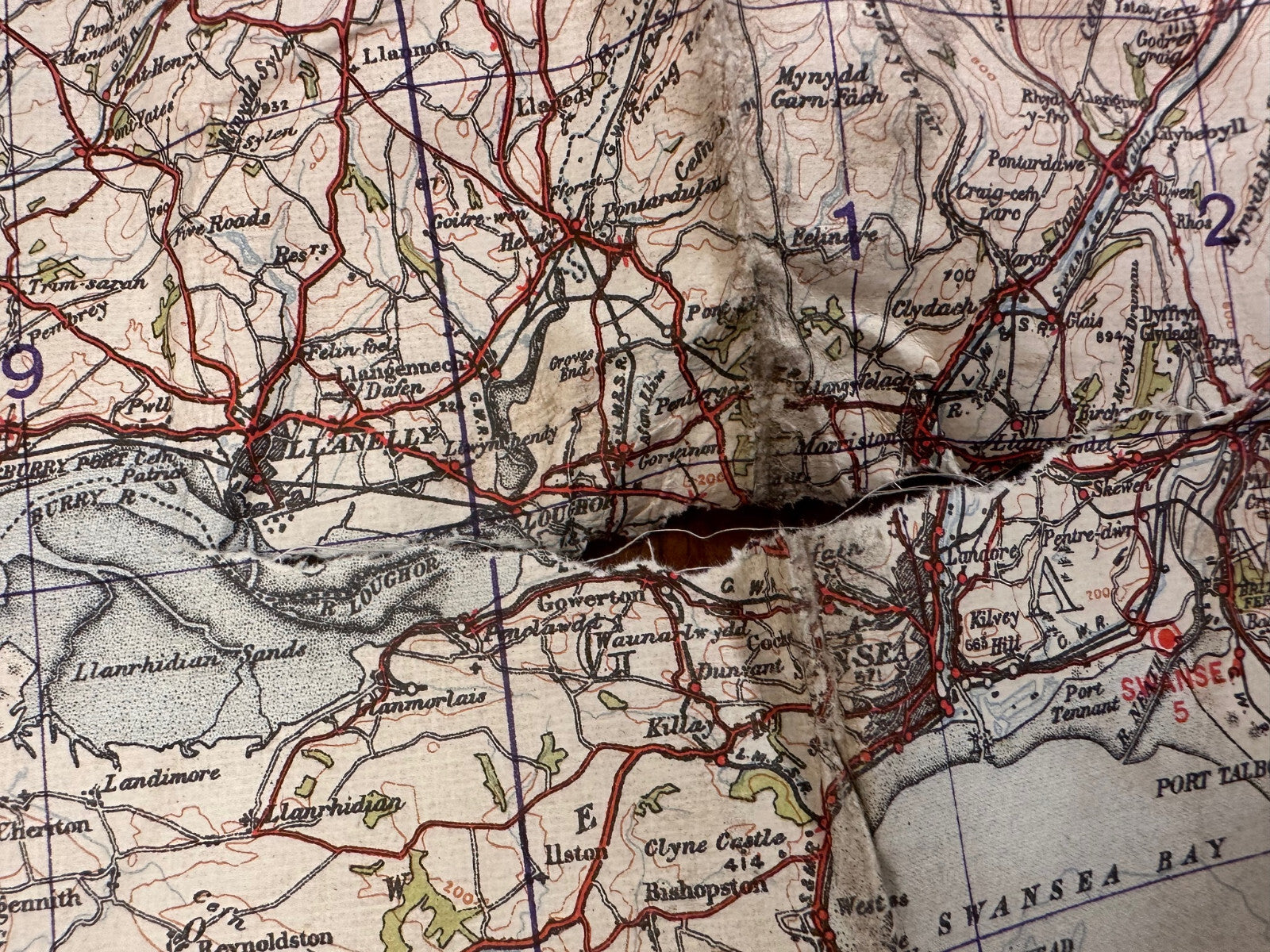 Original WW2 British Army RAF Navy Base Map of South Wales - Cardiff & Swansea - The Militaria Shop