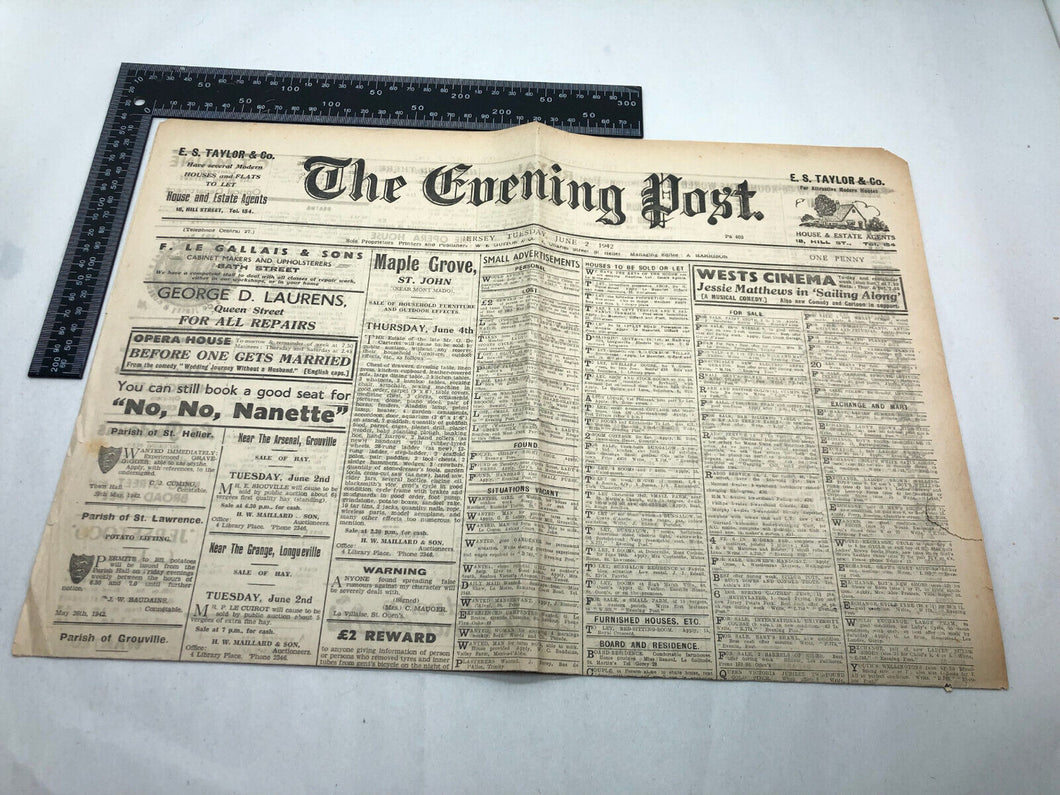 Original WW2 British Newspaper Channel Islands Occupation Jersey - June 1942