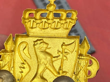 Load image into Gallery viewer, Original Norwegian Police Cap Badge in Gilt with Rear Fasteners
