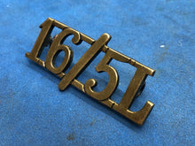 Load image into Gallery viewer, Original WW2 British Army 16th/5th Lancers (16/5L) Brass Shoulder Title
