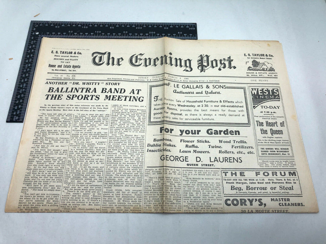 Originales britisches Zeitungstrikot aus dem 2. Weltkrieg zur Besetzung der Kanalinseln – März 1941 