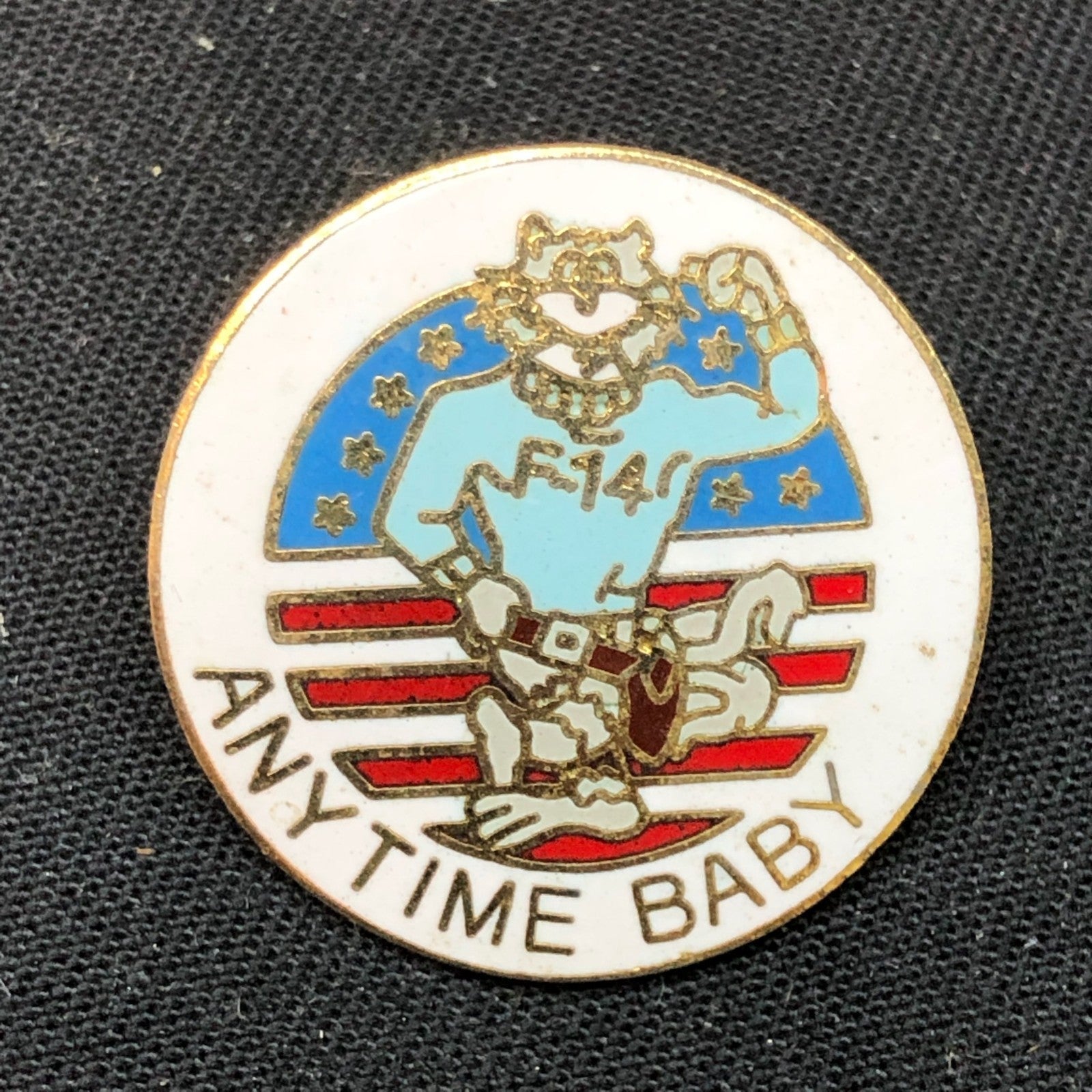 Vintage Enamel Pin - US Airforce F-14 Tomcat Anytime Baby patch - The Militaria Shop
