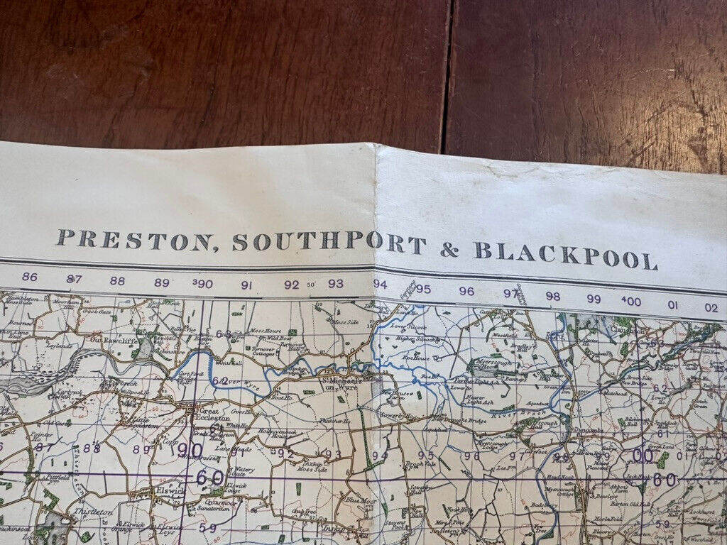 Original WW2 British Army OS Map of Great Britain - Preston Blackpool Southport - The Militaria Shop