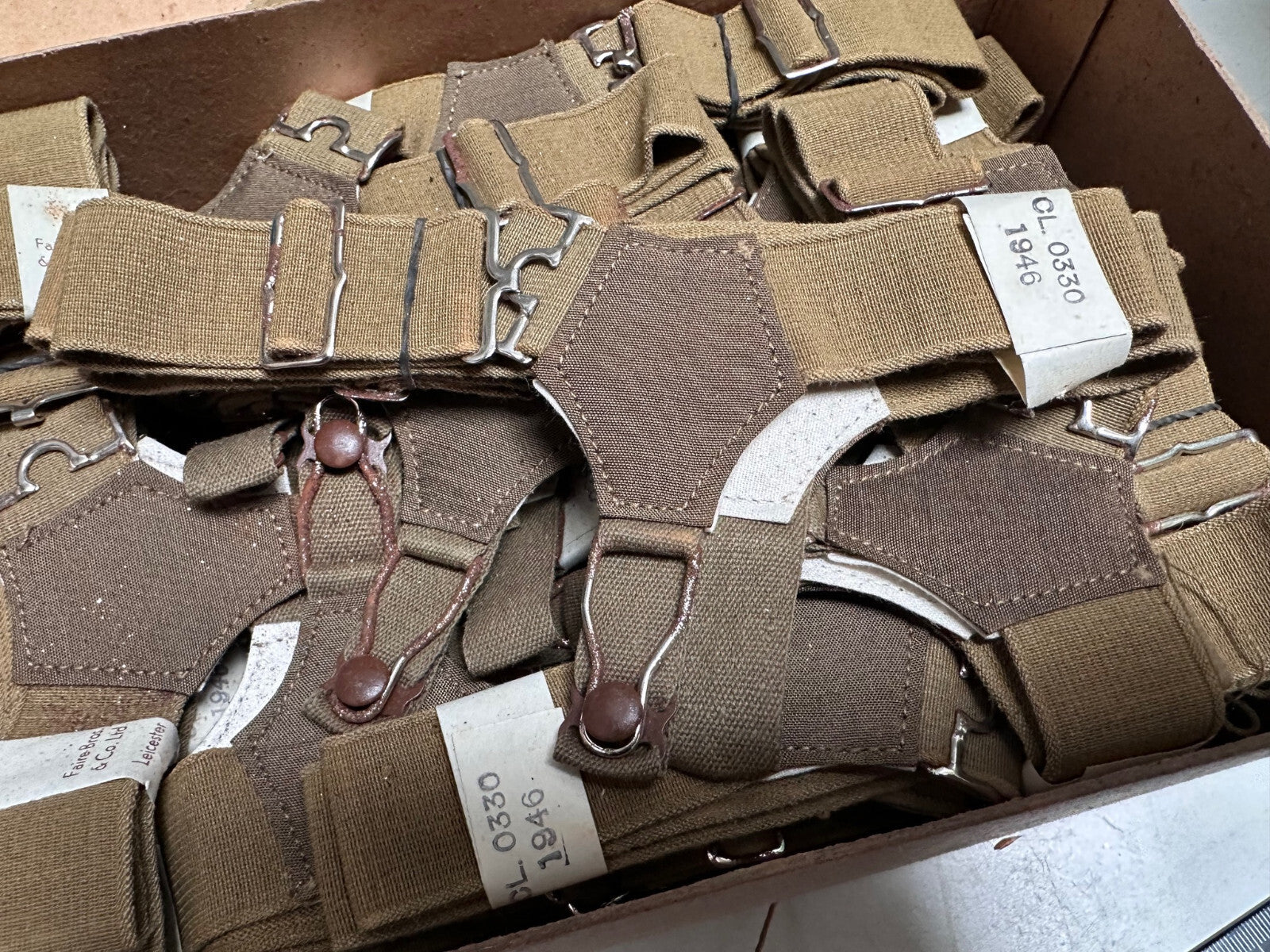 Original British Army WD Marked WW2 Pattern Sock Suspenders - Unissued from Box - The Militaria Shop