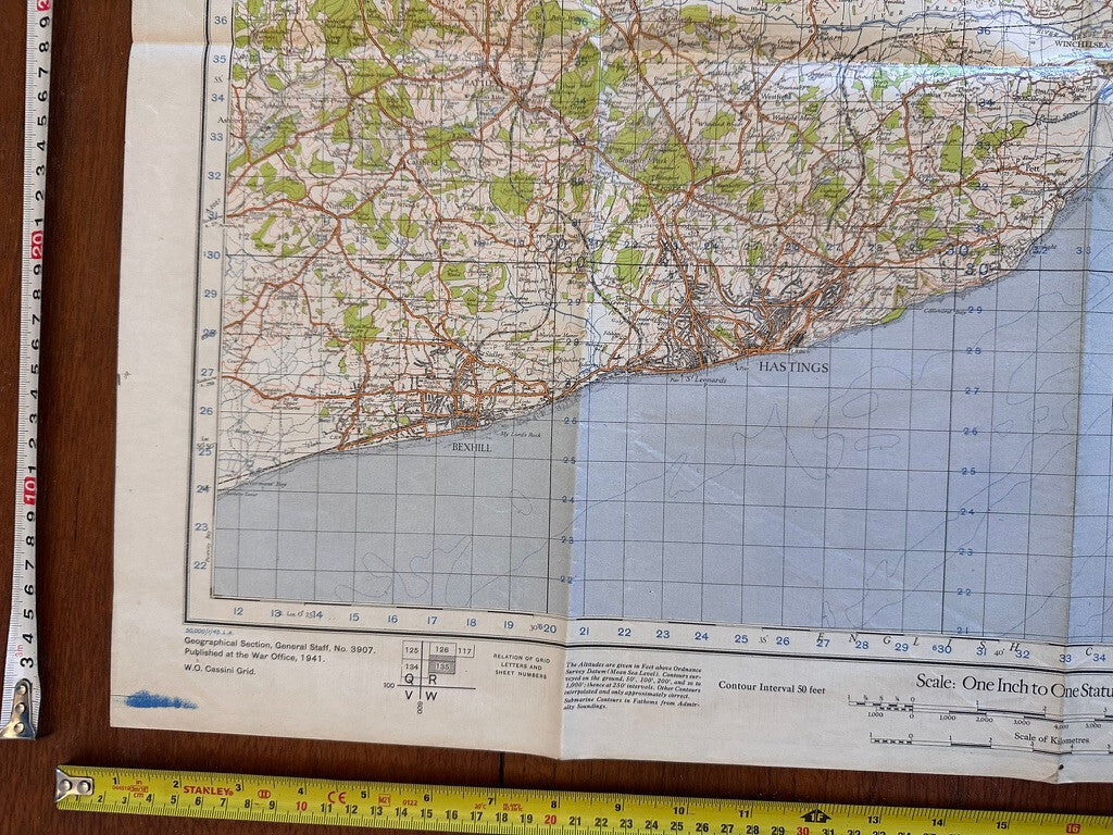 Original WW2 British Army GSGS OS Map of England - Hastings - The Militaria Shop