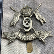 Load image into Gallery viewer, Original WW2 9th Queen&#39;s Royal Lancers British Army Cap Badge
