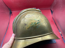 Charger l&#39;image dans la galerie, Original Early 1900&#39;s French Fire Brigade Helmet with Liner &amp; Chinstrap
