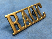 Load image into Gallery viewer, Original WW2 Brass British Army Shoulder Title RAOC Army Ordnance Corps
