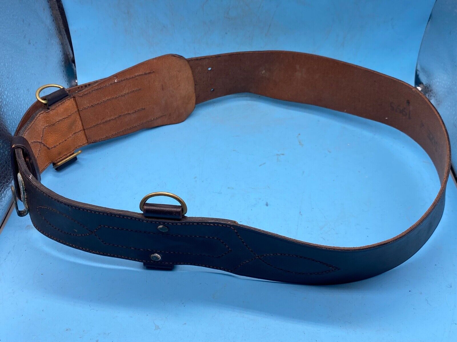 Original British Army Officer's Sam Browne Leather Belt - Approx 36" Waist - The Militaria Shop