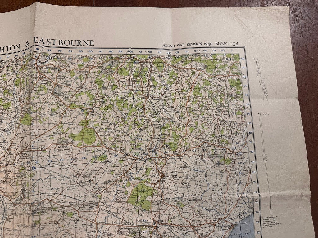 Original WW2 British Army GSGS OS Map of Great Britain - Brighton & Eastbourne - The Militaria Shop