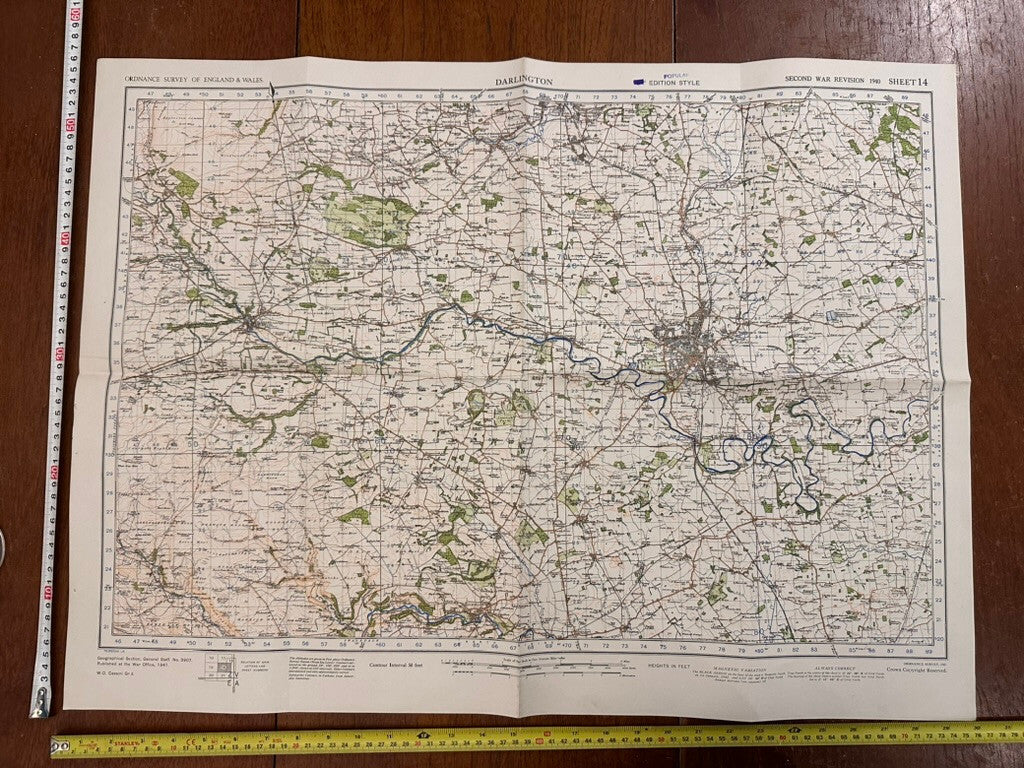 Original WW2 British Army GSGS OS Map of England - Darlington - The Militaria Shop
