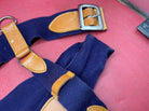 WW2 British Army Hussars Blue Canvas and Leather Belt with WM Fittings. 34 inch. - The Militaria Shop