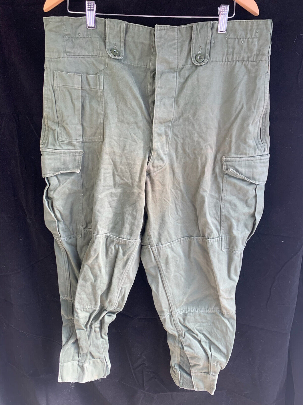 Vintage Dutch Army Vietnam War Olive Green Combat Trousers - Size 38