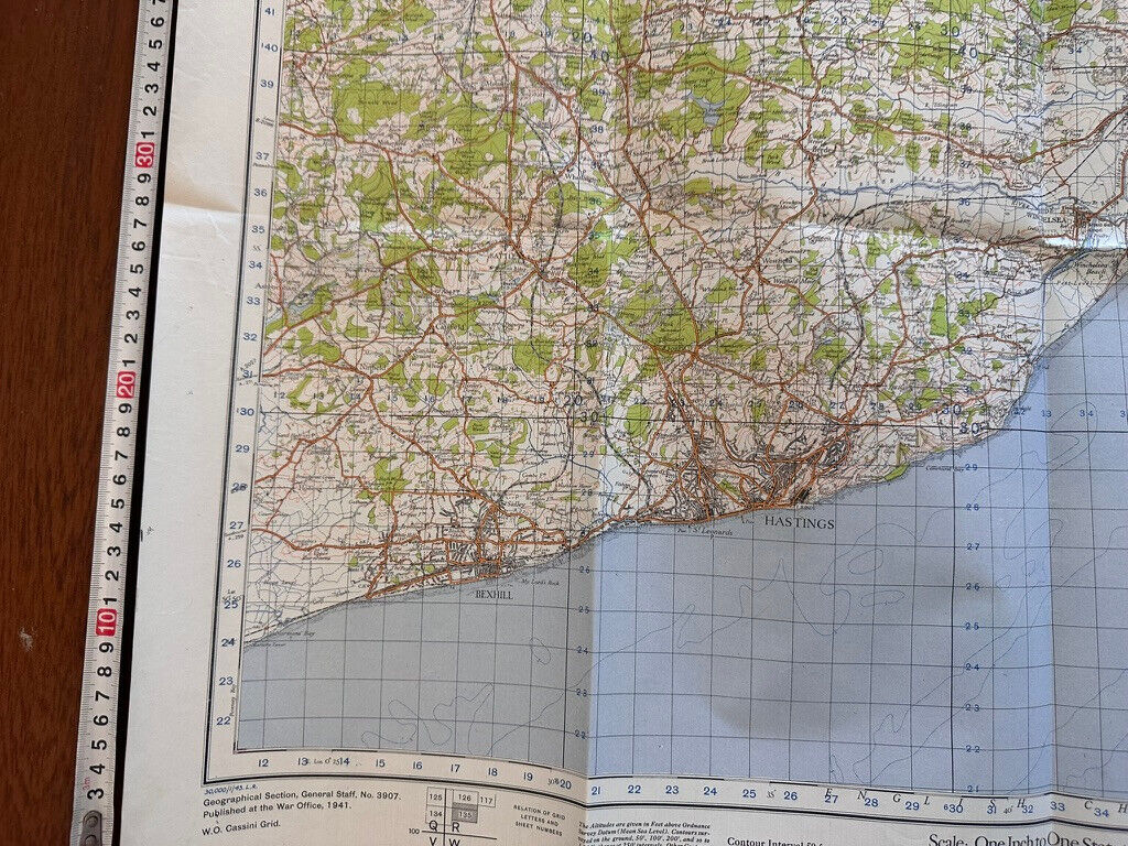Original WW2 British Army GSGS OS Map of England & Wales - Hastings - The Militaria Shop