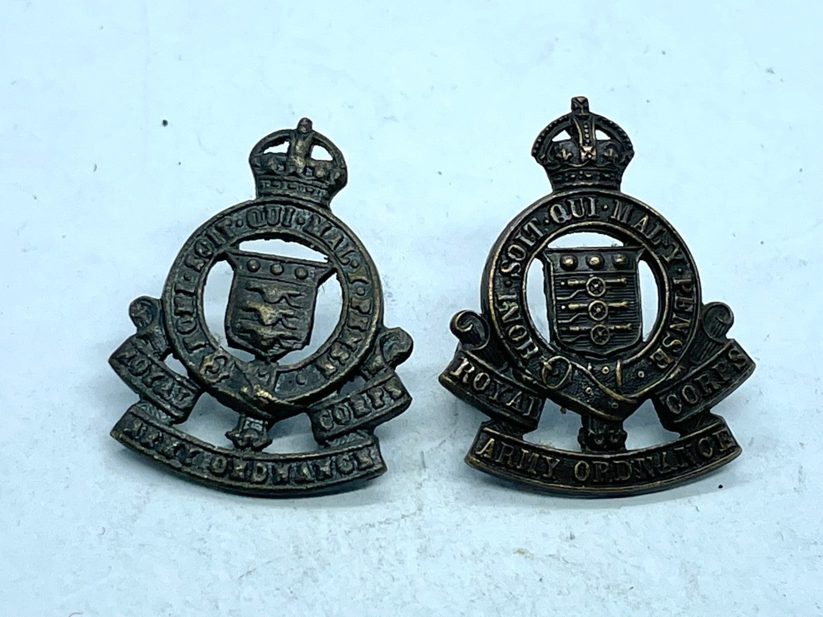 Original Pair of Royal Army Ordnance Corps Bronze Collar Badges - The Militaria Shop