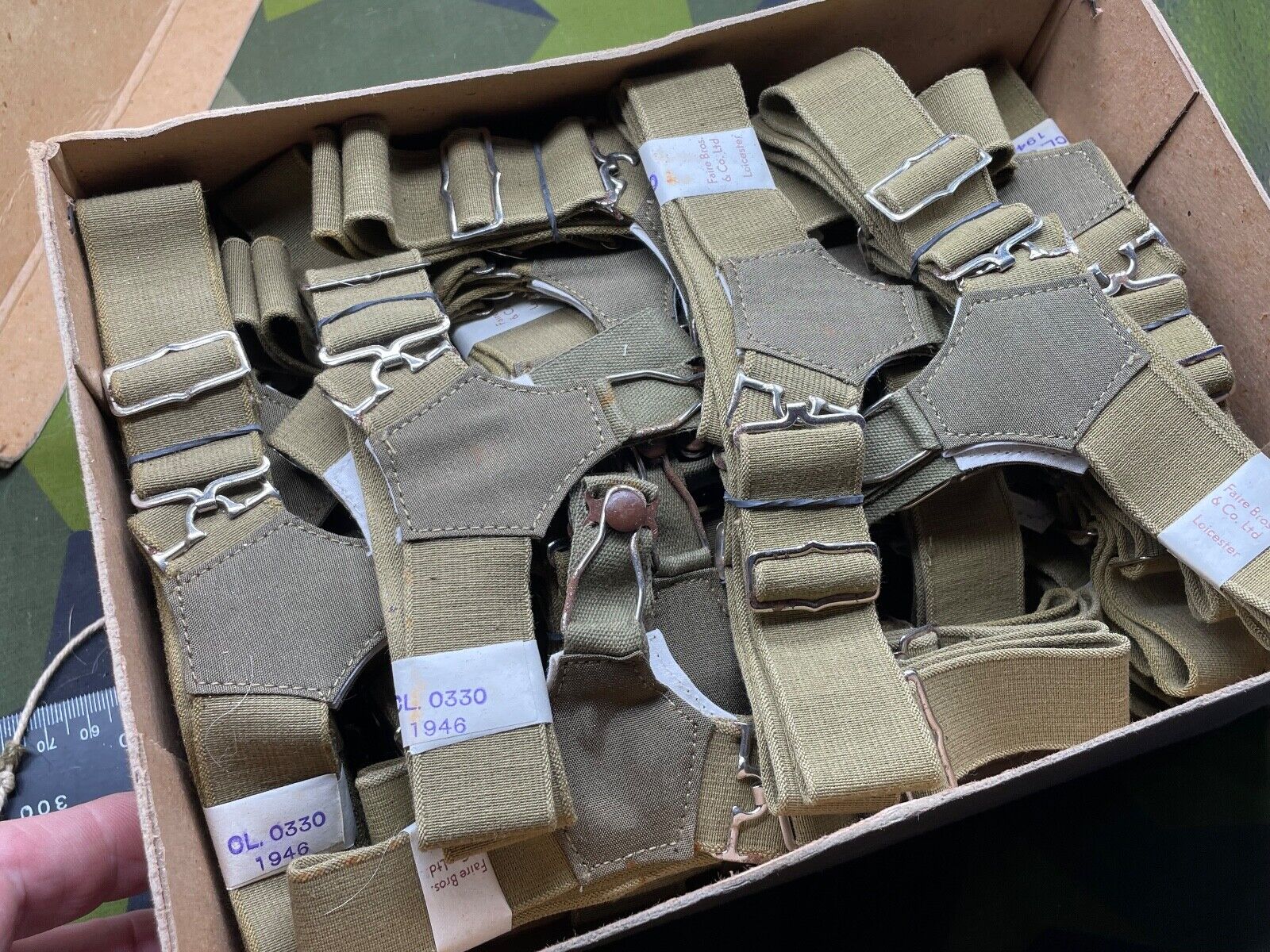 Original British Army WD Marked 1946 Dated Sock Suspenders - Unissued from Box - The Militaria Shop
