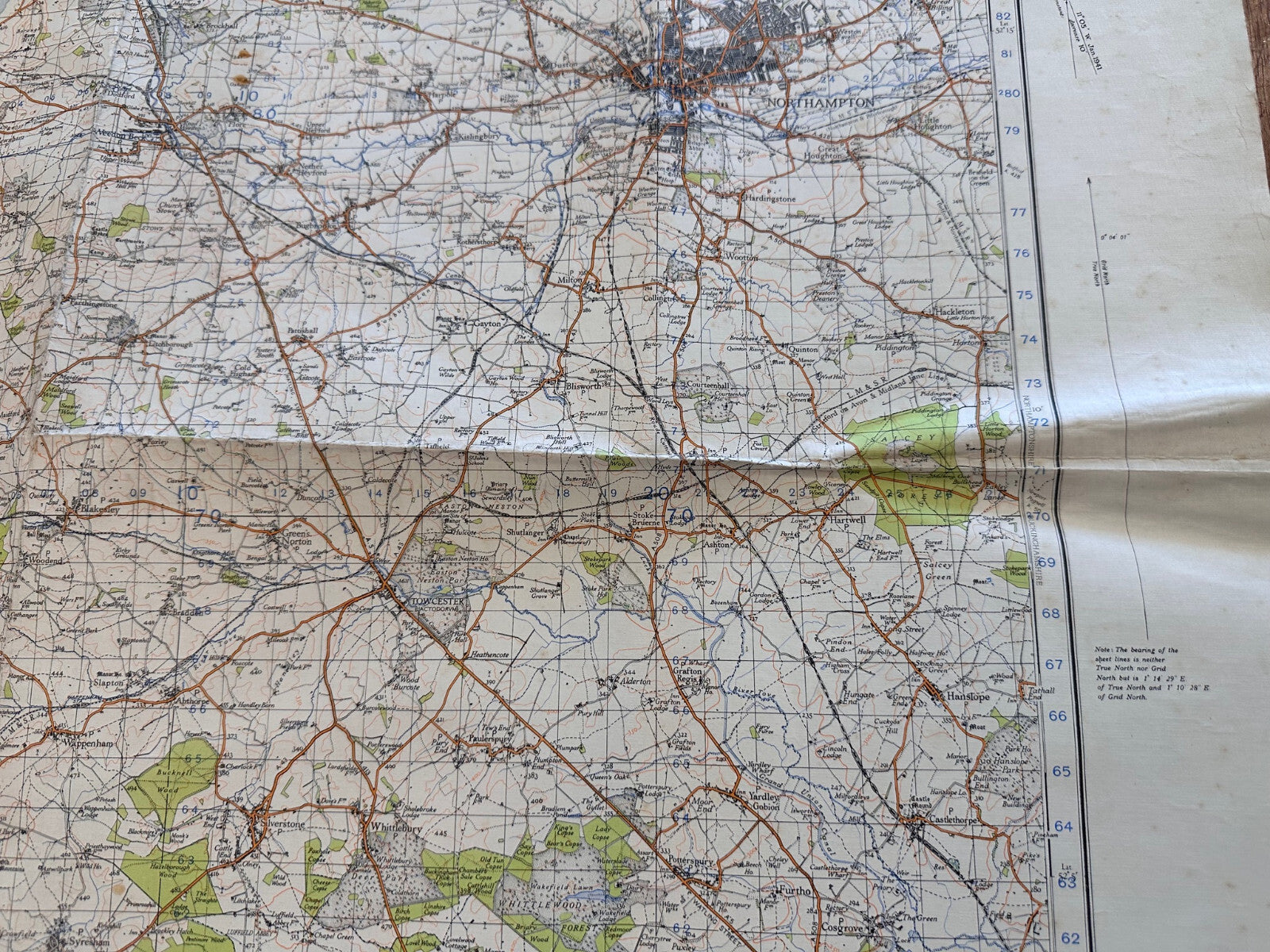 Original WW2 British Army OS Map of Great Britain - Northampton - The Militaria Shop