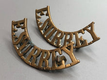 Load image into Gallery viewer, Original British Army WW2 Pair of East Surrey Regiment E.SURREY Shoulder Titles
