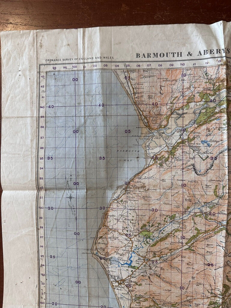Original WW2 British Army OS Map of Great Britain - Barmouth & Aberysthwyth - The Militaria Shop