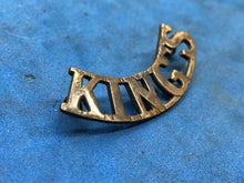 Load image into Gallery viewer, Original WW2 British Army King&#39;s Liverpool Regiment KING&#39;S Brass Shoulder Title
