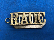 Load image into Gallery viewer, Original WW2 Brass British Army Shoulder Title RAOC Army Ordnance Corps
