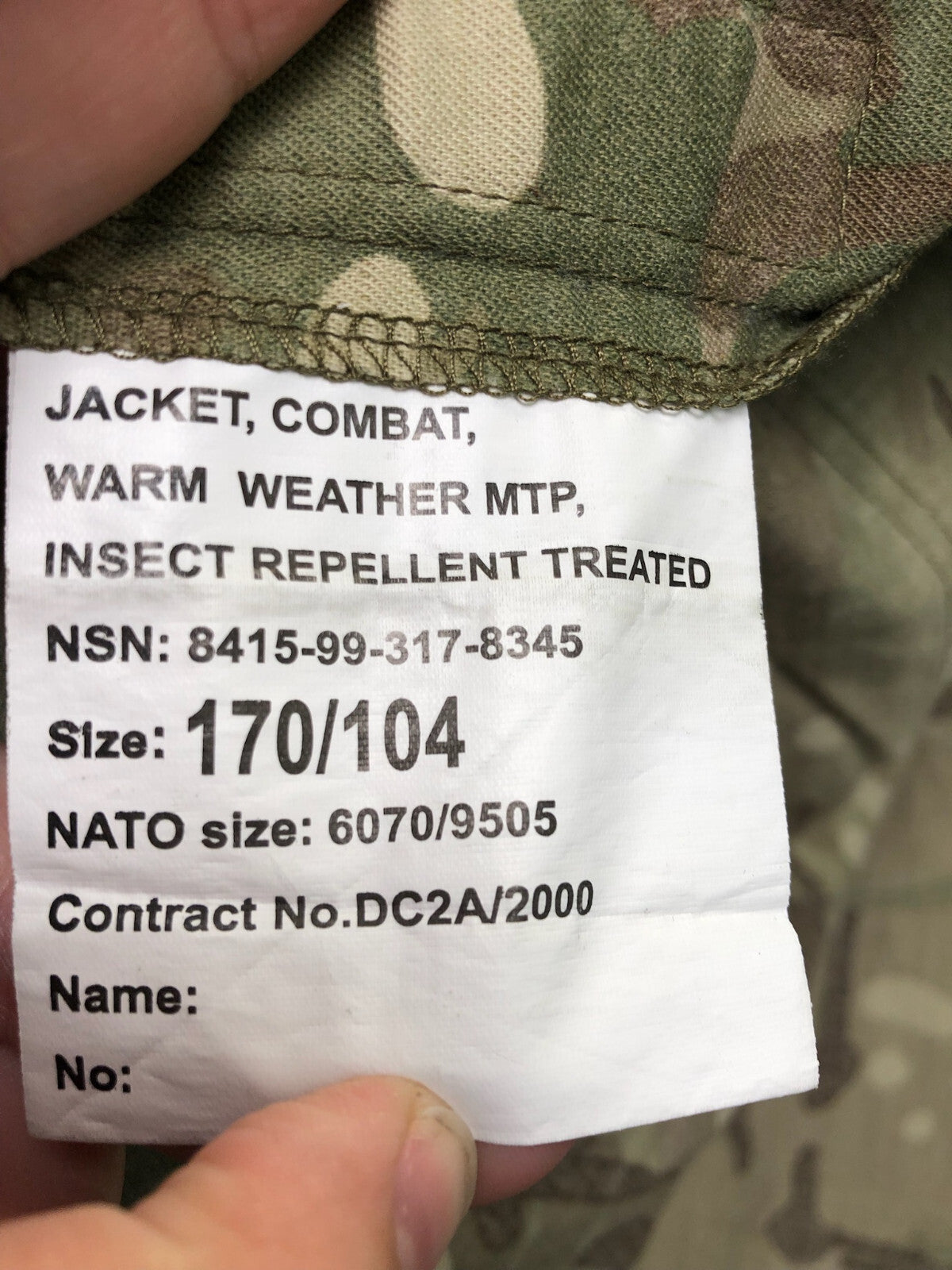 British Army MTP Camouflaged Combat Jacket Warm Weather - Size 170/104 - The Militaria Shop