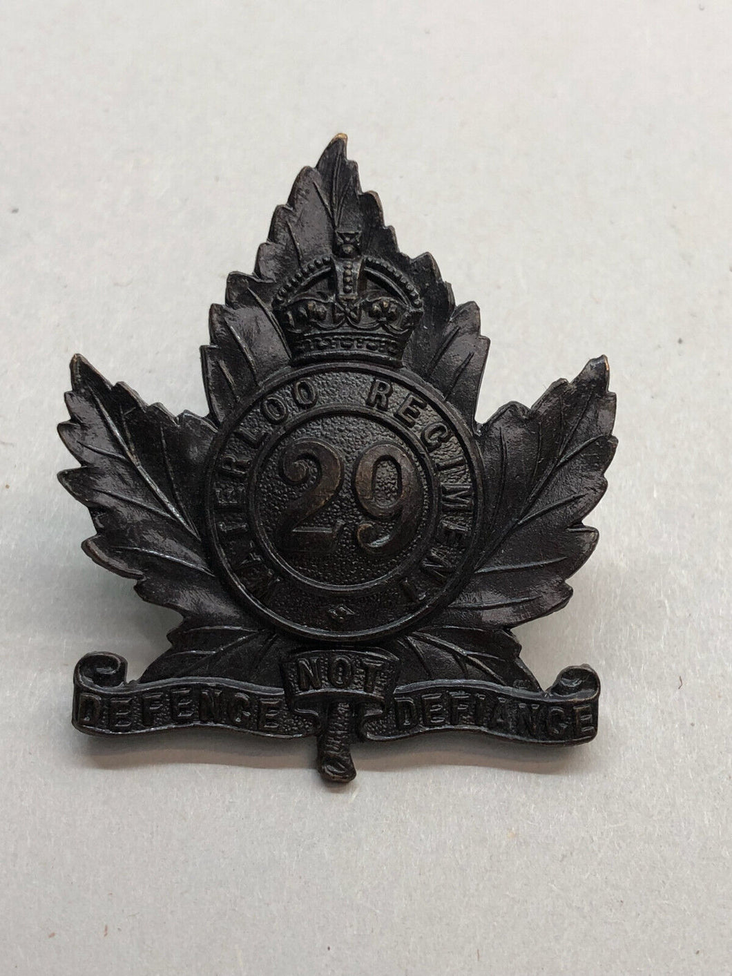 Genuine Canadian Army 29th Waterloo Regiment Cap Badge KC - JR GAUNT Marked