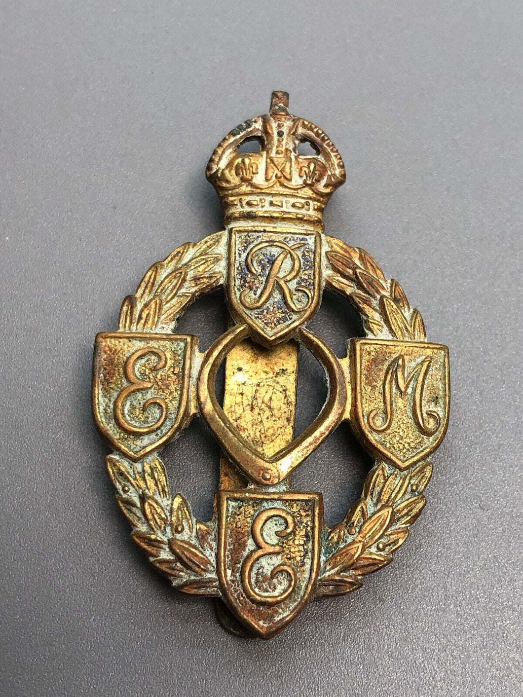 Original British Army WW2 Cap Badge - REME Royal Electrical Mechanical Engineers