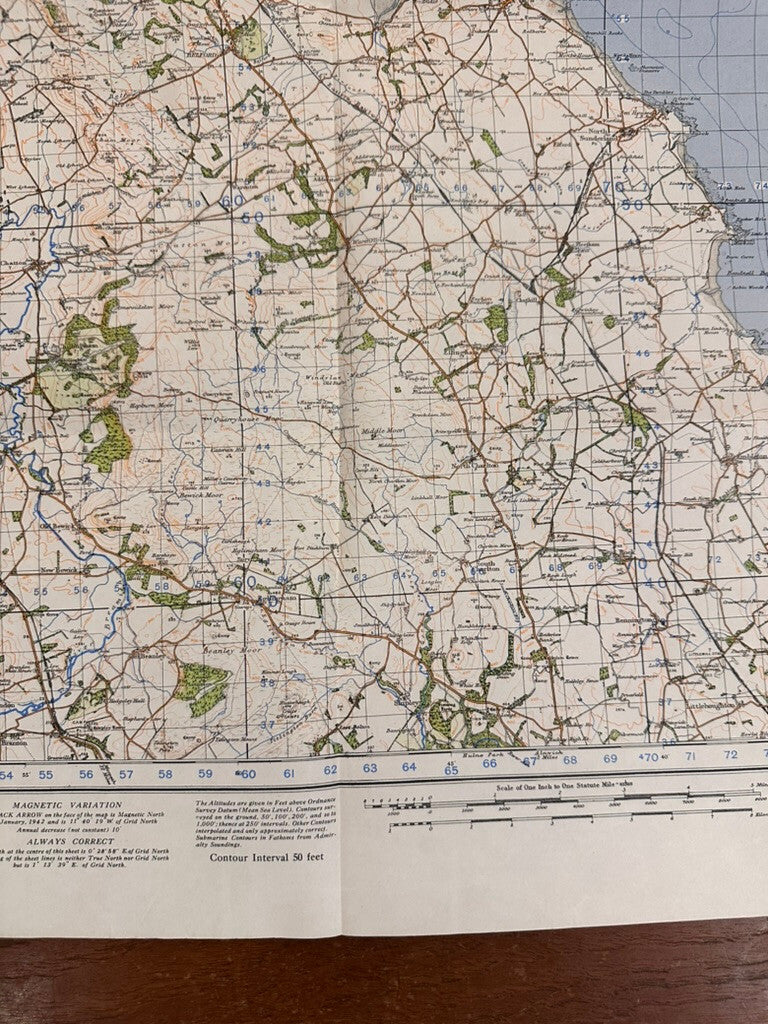 Original WW2 British Army GSGS OS Map of England - Holy Island - The Militaria Shop