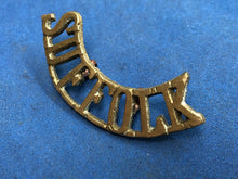 Load image into Gallery viewer, Original WW2 British Army Suffolk Regiment Brass Shoulder Title
