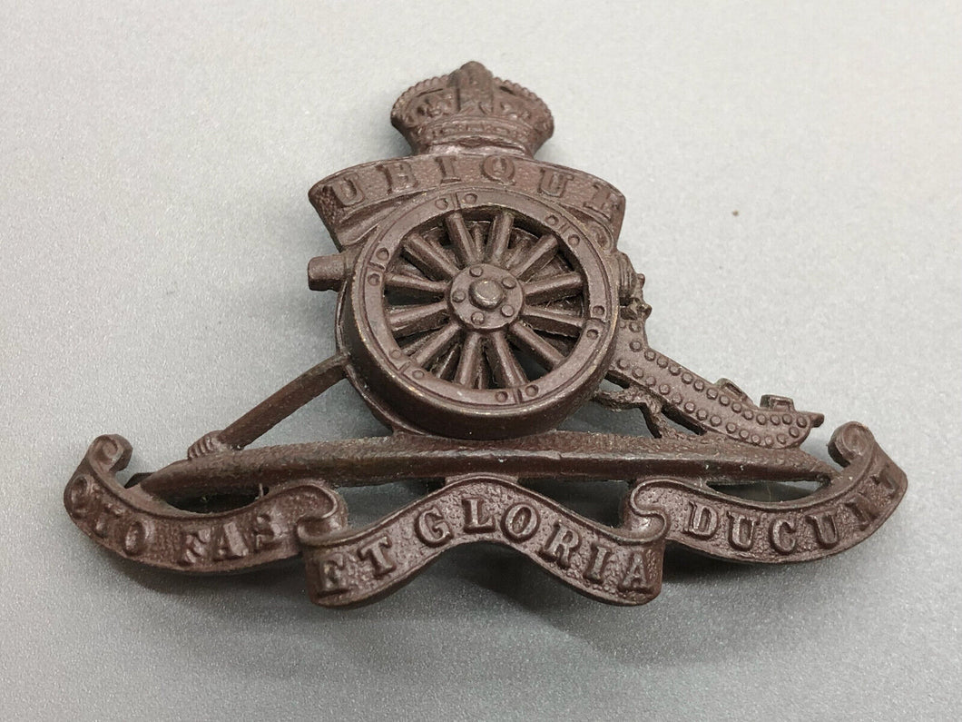 Original WW1 British Army Royal Artillery Officers Bronze Cap Badge