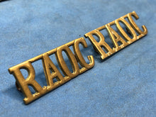 Load image into Gallery viewer, Original Pair of WW2 Brass British Army Shoulder Titlea RAOC Army Ordnance Corps
