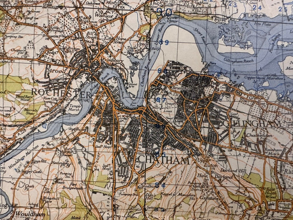 Original WW2 British Army GSGS OS Map of Great Britain - Chatham & Maidstone - The Militaria Shop